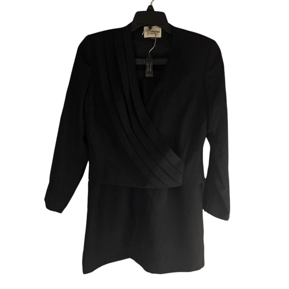 Vintage DLS International Women 9/10 Black Jacket Formal‎ Business Skirt Suit